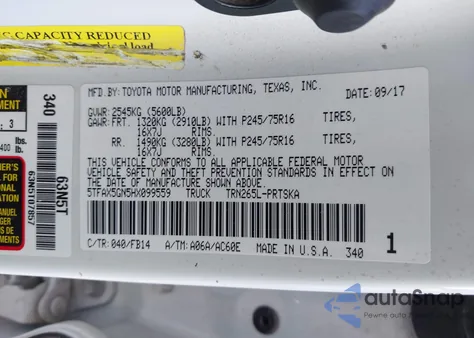 2017 Toyota Tacoma Sr from USA, damaged, VIN 5TFAX5GN5HX099559